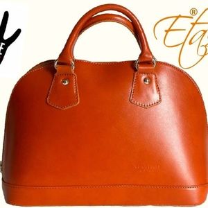 Etasico Italian Leather Classic Cognac Handbag